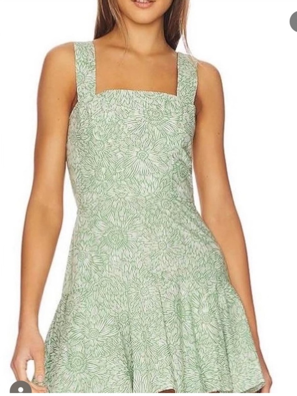 Amanda Uprichard Mint Green Floral Square-Neck Mini Dress